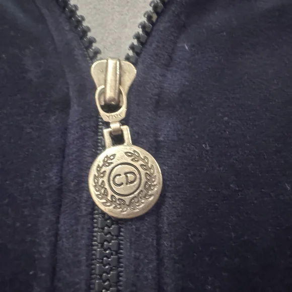 Vtg Christian Dior Monsieur Velour Track Jacket Size:L Navy Blue Logo Zip Retro